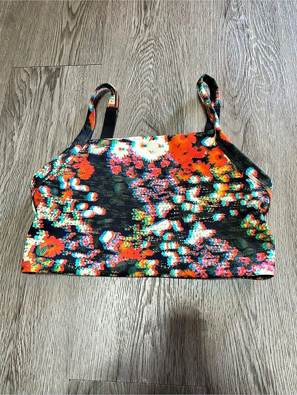 Aerie Floral sports bra in Black & Orange Size XS